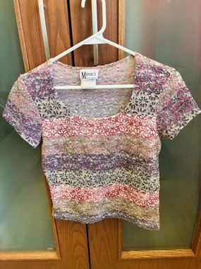Vintage MBasics Multicolor Retro Knit Short Sleeve Top